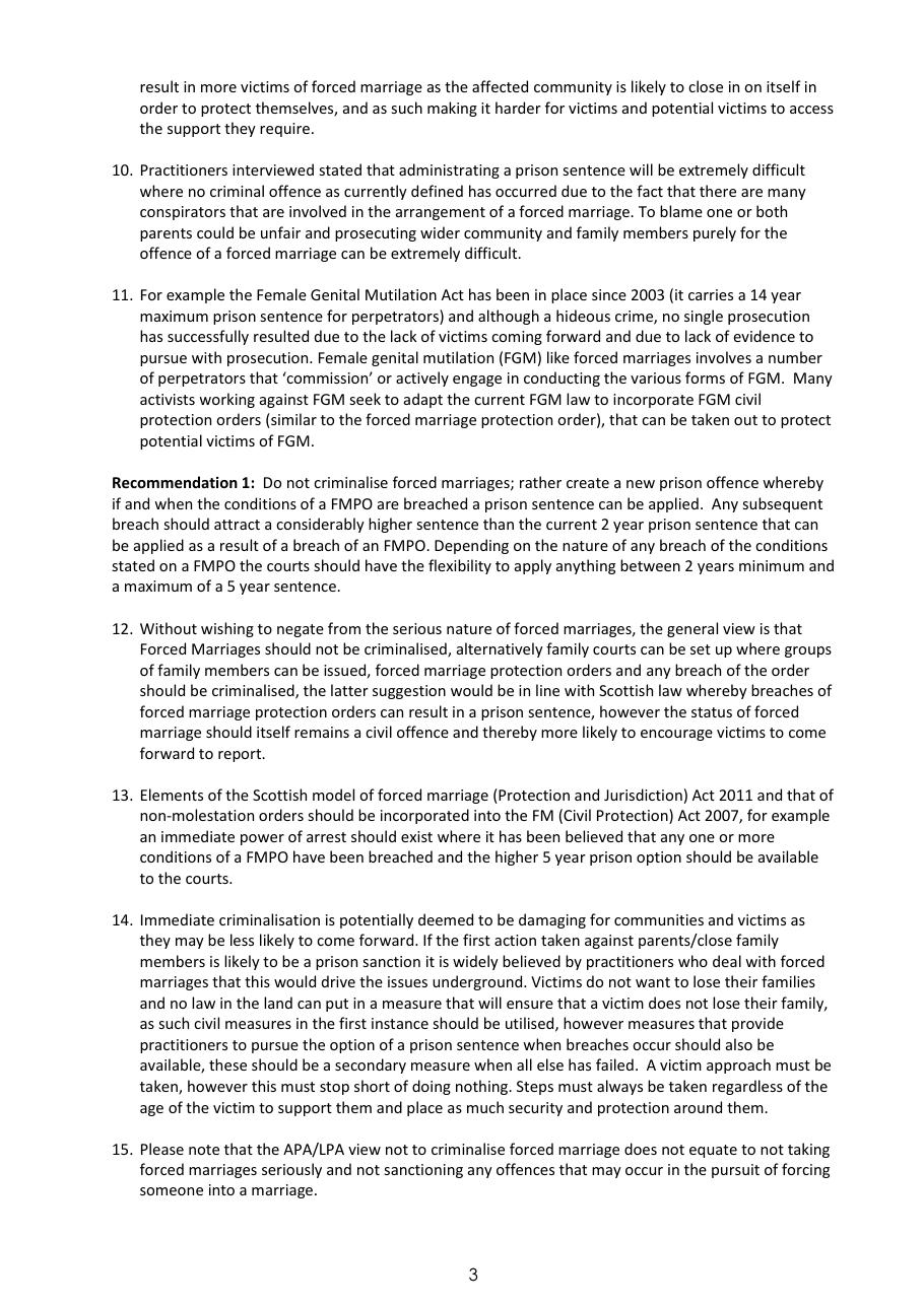 APA Response — Forced Marriage Consultation — page 3