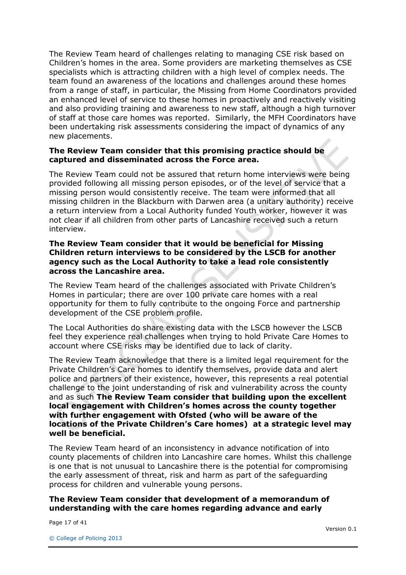 Lancashire Police — Sexual Exploitation Review — page 17
