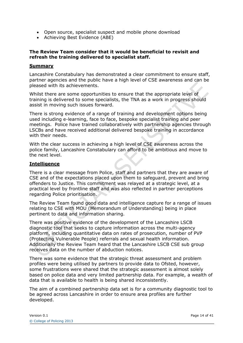 Lancashire Police — Sexual Exploitation Review — page 14
