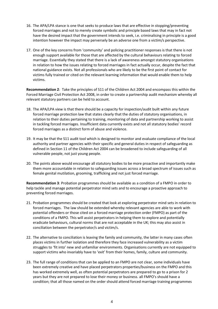 APA Response — Forced Marriage Consultation — page 4